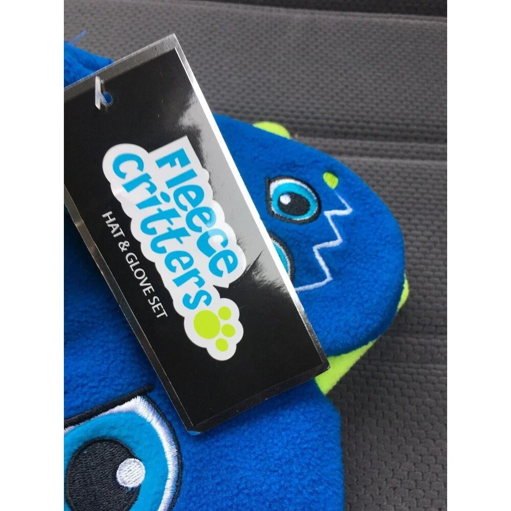 2pc Fleece Critters Kids Fleece Hat & Gloves Set One Size Fits All Blue Green